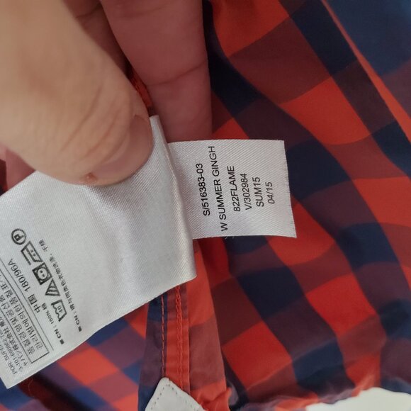 Gap Lived-In casual button-down long-sleeve, M, Navy/Red check - Picture 4 of 5